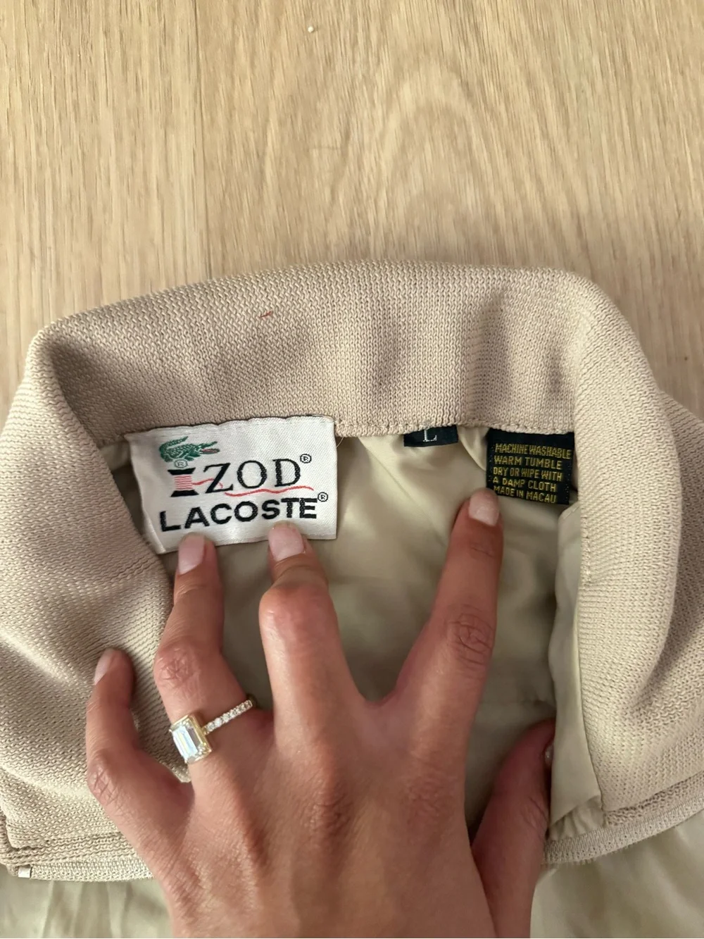 Lacoste Men's Light Beige Zip Bomber Jacket with Green Crocodile